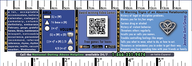 Back of printable bookmark about teen dating violence.